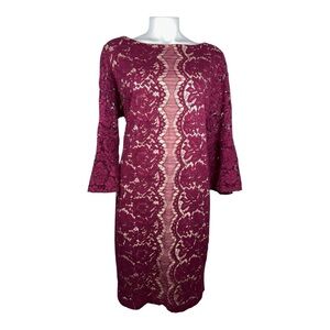 Gabby Skye Dress Size 18W Purple Lace Bell Sleeve.